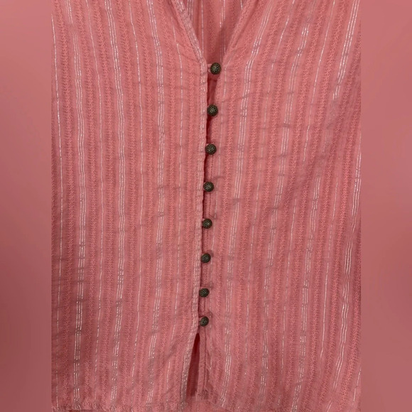 Anthropologie Pilcro Tavi Pink Silver Metallic Stripe Button Down Shirt Blouse - Picture 5 of 13